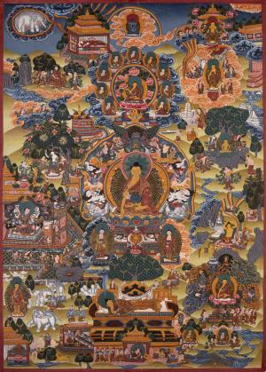 Buddha life Story Vintage Original Hand-Painted Thangka | Wall Hanging Yoga Meditation Canvas Art